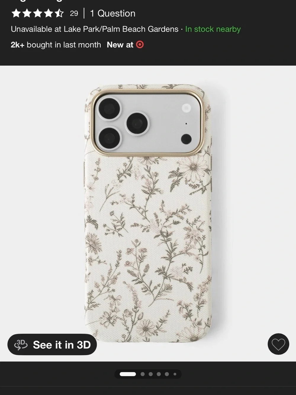 HeyDay Floral Pattern Beige Phone Case with Gold Trim